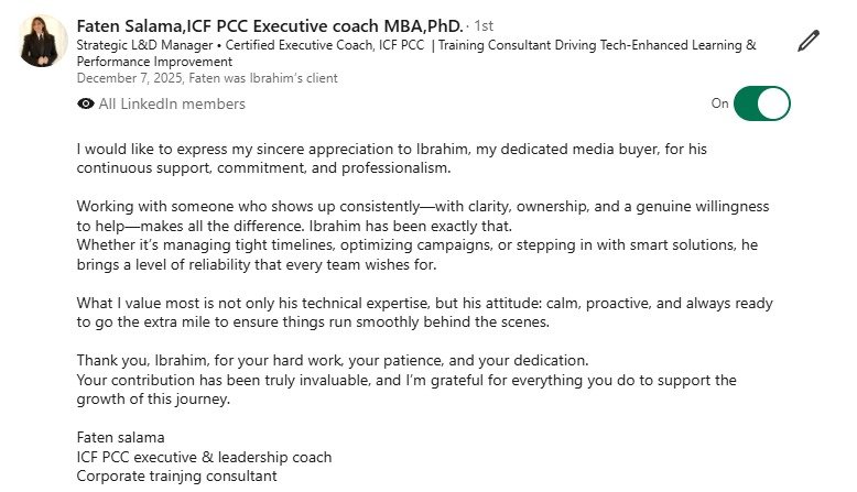 Original LinkedIn review from Faten Salama