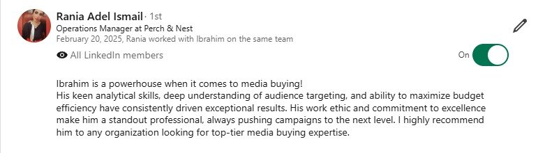 Original LinkedIn review from Rania Adel Ismail
