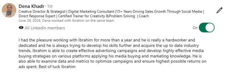 Original LinkedIn review from Dena Khadr