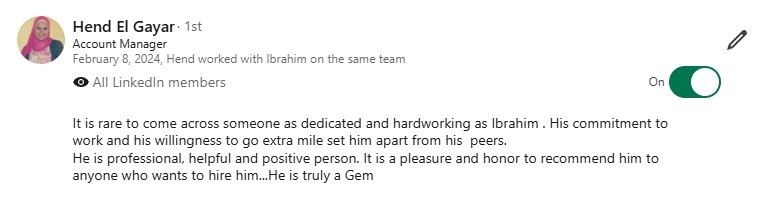 Original LinkedIn review from Hend El Gayar