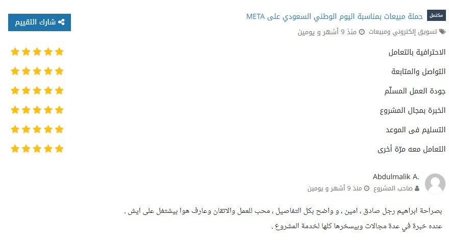 Original Mostaql review from Abdulmalik A.